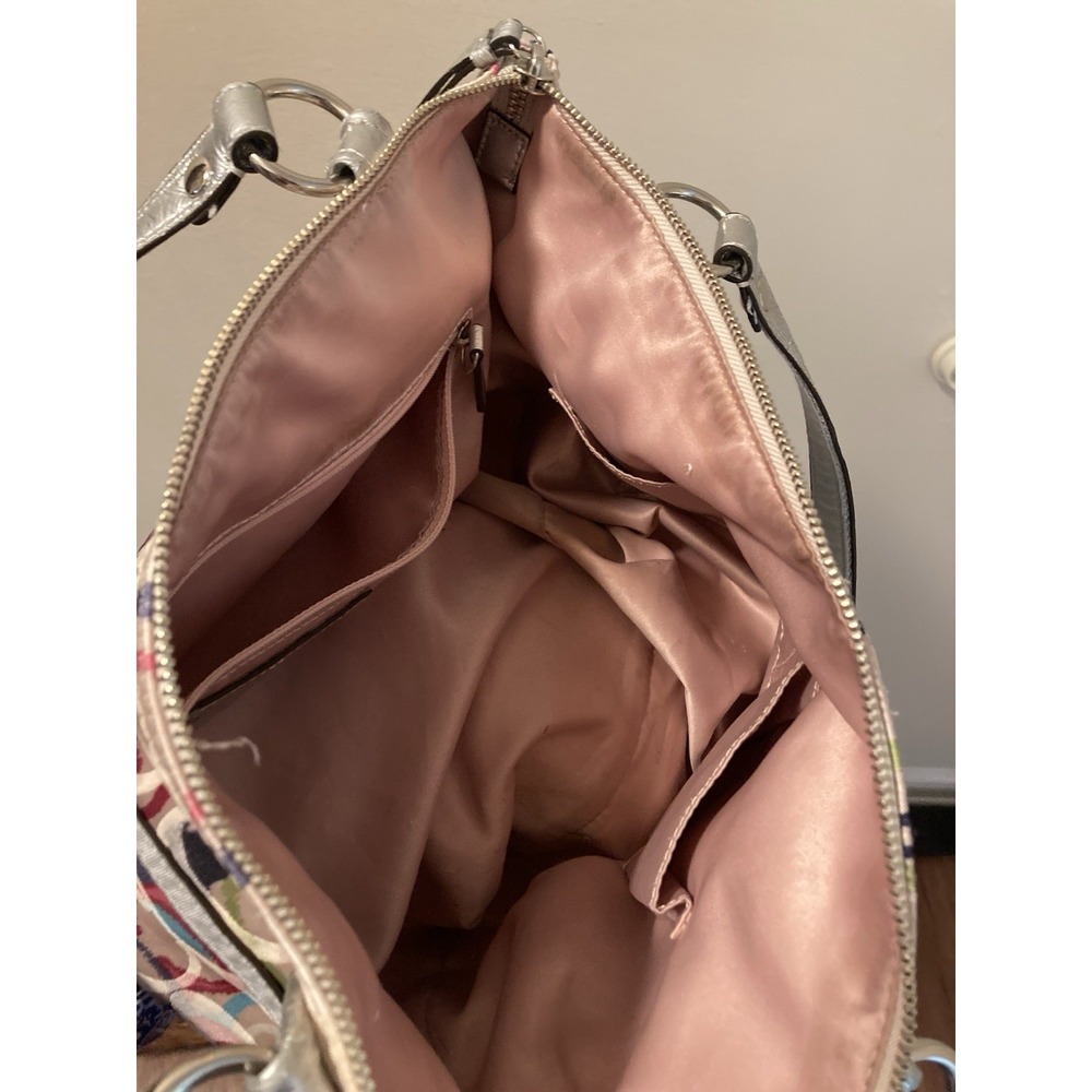 Coach Purse Y2K Poppy Ikat Multi Signature Shoulder Silver Trim Pink Blue‎ 19876 - Picture 6 of 9